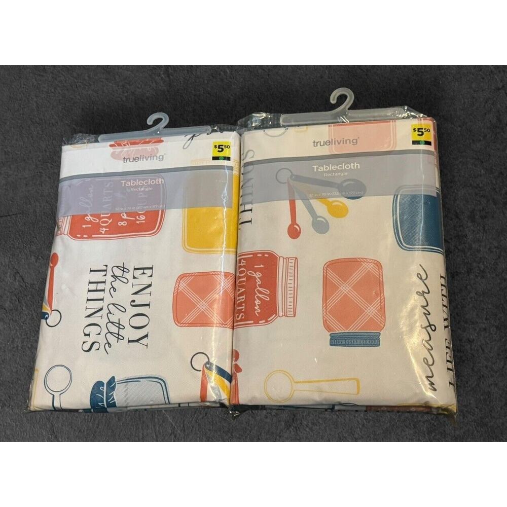 True Living Vinyl Tablecloths (2) Flannel Back 52x 70" Enjoy The Little Things